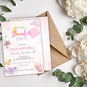 INVITE BUNDLE  Slumber Party Invitation Sleepover Birthday Invite Pink Girl Spa Girly Invites Canva Digital Download Printable Template