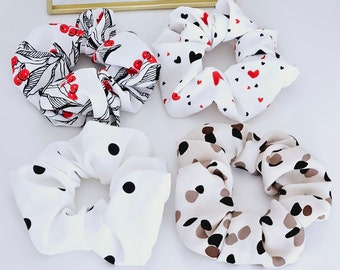 Satin Scrunchies Set, Polka Dot & Heart Pattern, Hair Accessories