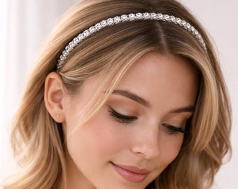 Crystal Rhinestone Hair Band, Silver Bridal Headband