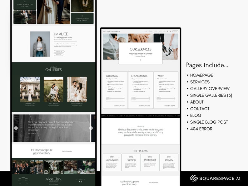 Plantilla web para fotógrafo de bodas en Squarespace 7.1 / Portafolio y galería de fotografía / Elegante, moderno, lujoso / The Alice imagen 2