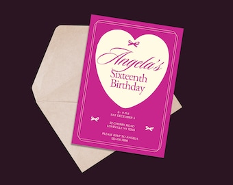 Pink Vintage Birthday Invitation Template: Elegant RSVP (Canva Editable, Printable)