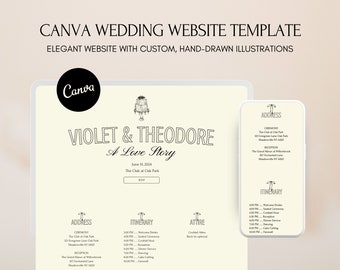Elegant Wedding Website Template: Victorian Style, Illustrated (Canva)