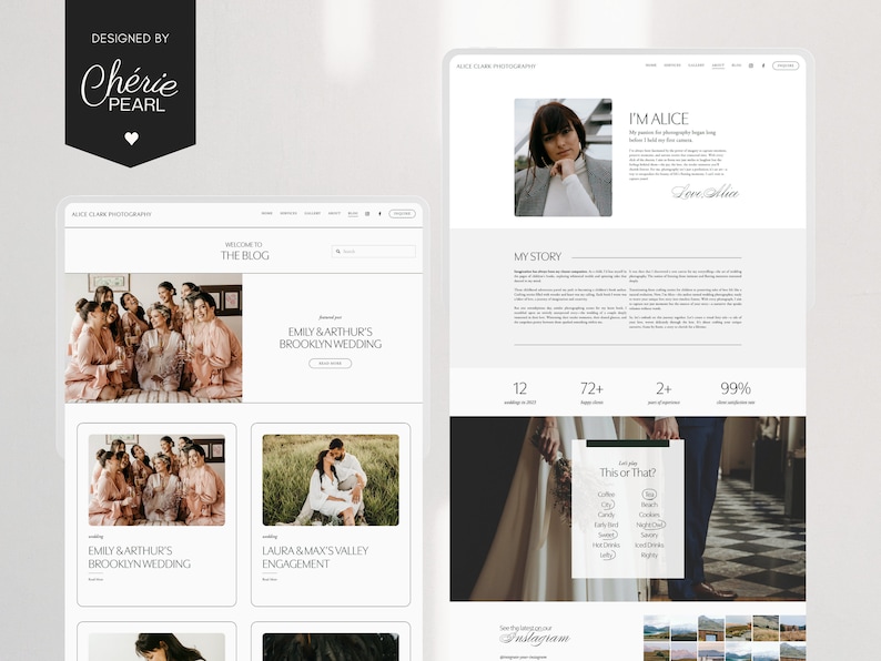 Plantilla web para fotógrafo de bodas en Squarespace 7.1 / Portafolio y galería de fotografía / Elegante, moderno, lujoso / The Alice imagen 7
