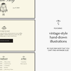 May include: A wedding invitation with a vintage-style illustration of a wedding cake. The invitation includes the date, location, and the text "A Love Story".