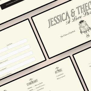 Five screenshots of the wedding RSVP website in a horizontal and angled shot