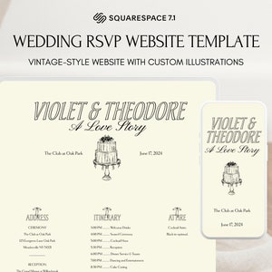 Squarespace 7.1 Wedding RSVP Website Template | Elegant, Victorian, Vintage-style, Illustrated Online Wedding Invitation, Save the Date