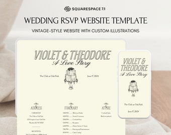 Plantilla elegante de sitio web para RSVP de boda victoriana: Squarespace 7.1 ilustrado (Guía de instrucciones en PDF)