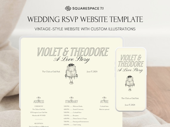 Elegant Victorian Wedding RSVP Website Template: Illustrated Squarespace 7.1 (PDF Instruction Guide)