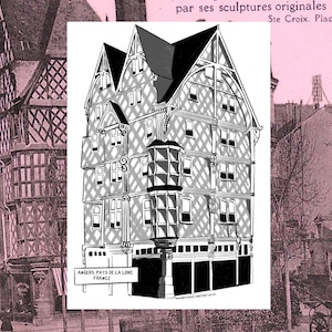 Cartolina di viaggio architettonica con illustrazione francese Maison d'Adam formato A5