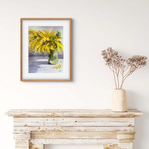 wall art decor, Painting of Mimosa Bouquet, Yellow Flowers Still Life, Spring Floral Art, Hand-Painted Artwork, Botanical Home Decor