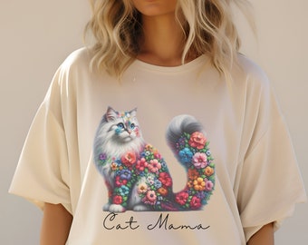 Comfort Colors Cat Mom gifted, Floral Cat Shirt , Purr Shirt, kitty Cat Mom Floral Cat Tee, Cat Lover Shirt, Animal Lover Tee, Gift for Mom