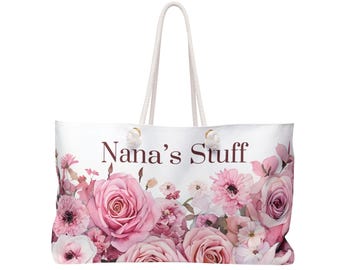 Bolsa de fin de semana personalizada para abuela, bolso floral, regalo con nombre personalizado para Nana, Gigi, abuela, bolsa de viaje para el Día de la Madre, bolso de noche para su cumpleaños