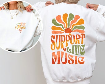 Support Live Music Retro-Style Concert Festival Shirt Support Local Bands love Live Music Gift For Musician Artists world music day gift