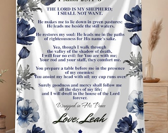 Personalized Psalm 23 Sherpa Blanket, Custom Christian Gift, Bible Verse Throw, Religious Sympathy Blanket, Baptism, Wedding, Prayer Gift