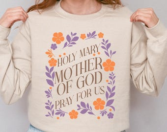 Felpa con cappuccio con scritta "Madre Maria cristiana", girocollo con grafica religiosa, maglione con scritta "Beata Vergine Maria", regalo cristiano, abbigliamento cattolico, maglione con scritta "Preghiera"