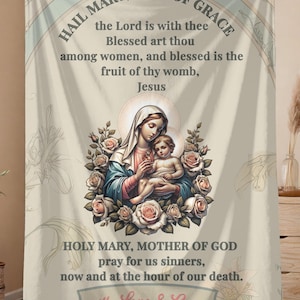 Hail Mary Prayer Blanket Catholic Gift, Personalized Baptism Blanket, First Communion Gift for Girl, Confirmation Keepsake Throw, Blessed