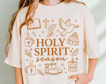 Holy Spirit Season Comfort Colors T-Shirt Fall Christian Shirt, Cozy Faith Tee Autumn, Bible Verse Shirt for Women, Oversized Jesus tshirt