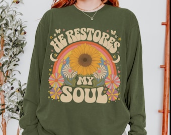 Boho Christian Komfort Farben Langarm T-Shirt Bibel Vers regelmäßiges T-Shirt Religiöses Kleid Glaubensbasiertes christliches Geschenk Gemütliches Hemd Mode Mutter