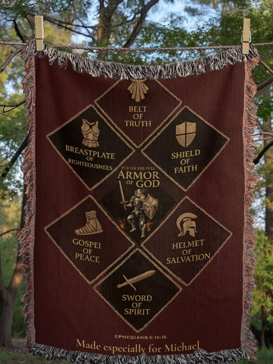 Armor of God Woven Blanket, Personalized Christian Gift for Men ...