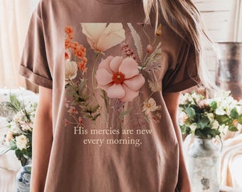 Inspirerande t-shirt med komfortfärger, kristen t-shirt i vintagestil, present till naturälskare, bibelvers-tröja, religiös blommig bohemisk tro