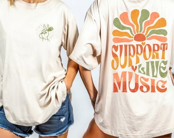 Wspieraj muzykę na żywo w stylu retro, koncert, festiwal, koszulkę, wspieraj lokalne zespoły, muzykę na żywo, prezent unisex dla muzyków, artystów, lekcje śpiewu chóralnego