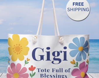 Personalisierte Oma Weekender Tasche - Gigi Tote voller Segen - Benutzerdefinierte Enkelnamen Geschenk - Muttertagstasche für Nana, Mimi, Mama Geschenk