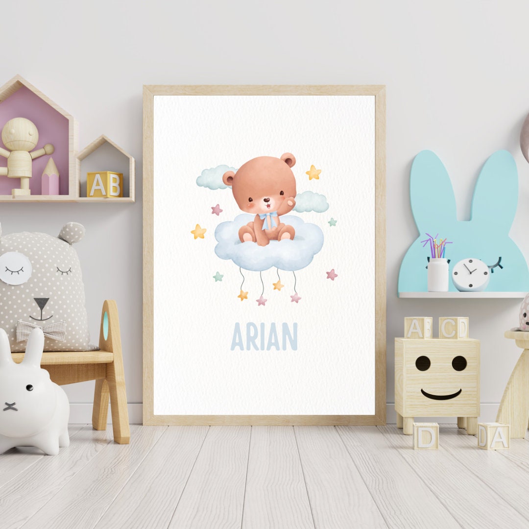 Personalized Children's Room Name Poster TEDDY BLUES Children's Poster