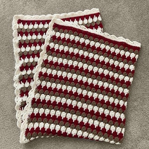 Hand Crochet Blanket - Burgundy, Beige and Brown - 44x55 inches