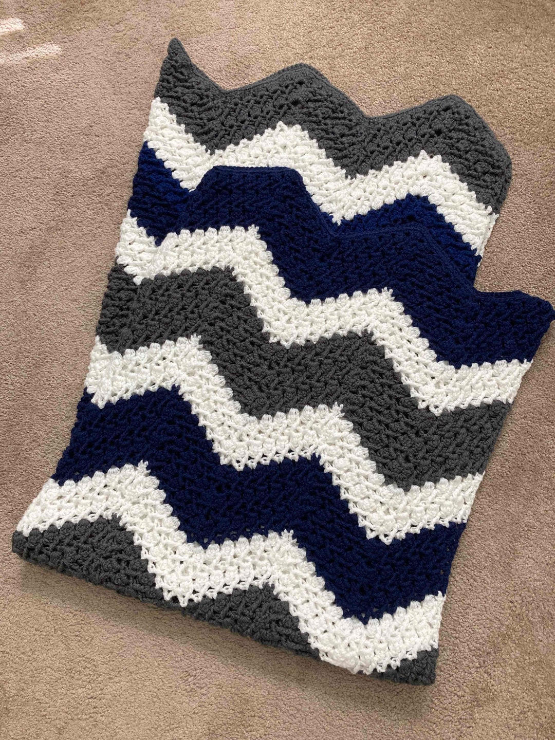 Navy blue crochet blanket sale
