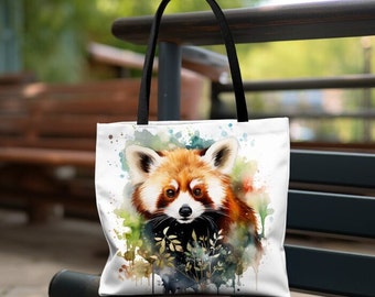 Red Panda Tote Bag, watercolor shopping bag