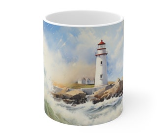 Lighthouse Mug 11oz, Coastal Lighthouse Painting Mug