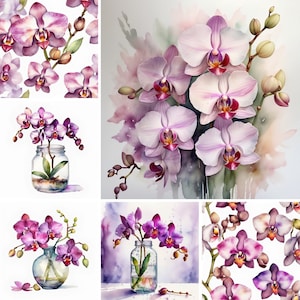 Watercolor Orchids Clipart PNG Format Commercial Use Instant Download Floral Bouquets Clip Art Orchid Flower Painting Pictures Gallery