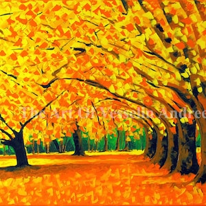 Landschaftsölgemälde Herbst Gelber Wald Natur Bild Landschaft Holz Dekor
