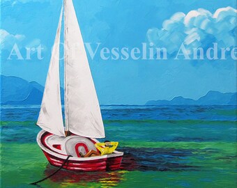 Seascape Oil Painting Print: 'Taking A Rest' - Marine Art