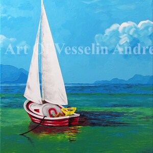 Impresión de pintura al óleo original de paisaje marino: Descansando. Imagen artística de paisaje marino, decoración de pared marina del artista.