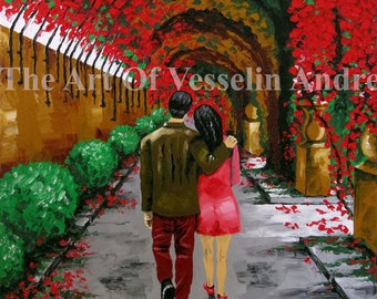 Original Landscape Oil Painting: 'Fallen In Love' Couple Art (20x28)