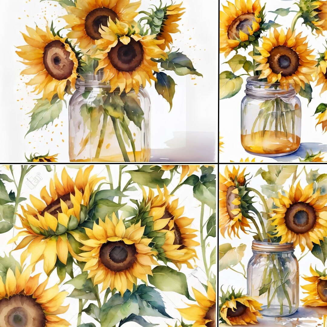 Watercolor Sunflowers Clipart in PNG Format for Commercial Use Instant ...