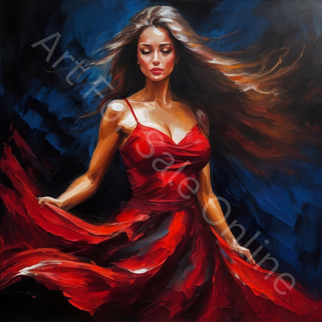Woman in Red Dress Oil Painting Art Print (digital Download) - Etsy