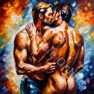 Stampa di pittura maschile – Innamorati – Immagine di coppia gay Uomini che si baciano Arte LGBT sensuale