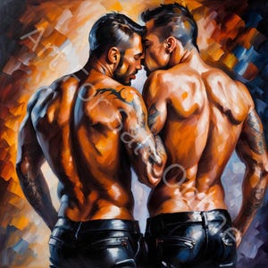 Stampa di pittura maschile – Innamorati – Immagine di coppia gay Uomini che si baciano Arte LGBT sensuale