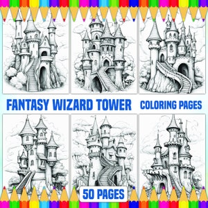 Fantasy Wizard Tower Coloring Pages : Relaxing Page Calm Your Soul and Mind - Beautiful Designs of Fantasy Wizard Tower