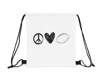 Peace, Love, Football Outdoor Drawstring Bag