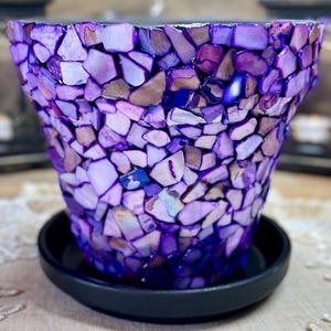 Handmade Purple Shell Chip Mosaic Flower Pot