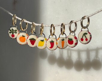 Veggie fruit inspired ceramic charms earring set tomato cherry strawberry orange chili carrot lemon earrings handmade clay