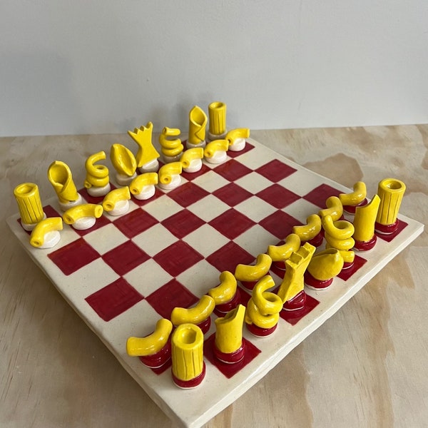 Ceramic Pasta Themed Chess Board Set Unique Funky Handmade