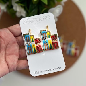Handmade Polymer Clay Earrings: Old San Juan Architecture, Colorful Statement Jewelry