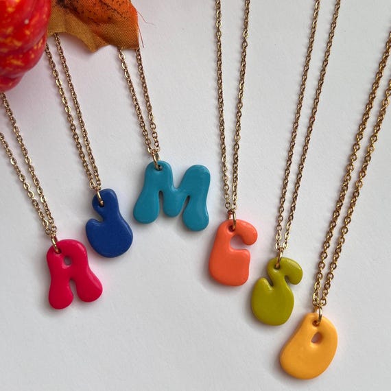 Handmade Polymer Clay Initial Necklace: Personalized Monogram