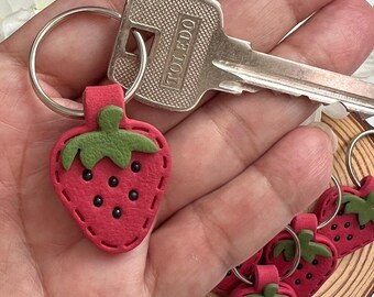 Handmade strawberry polymer clay keychain accessory for her bag key holder