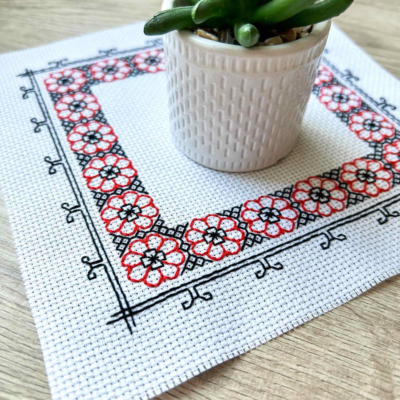 Red and Black Embroidery Border Pattern, Geometric Frame PDF