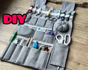 DIY Sewing Organizer PDF Video Tutorial, Hanging Sewing Storage with Pockets & Pincushion, DIY handmade sewing organizer, diy Sewing storage